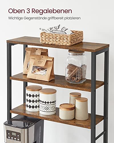 VASAGLE kkkenreol, m. 6 kroge og 6 hylder - rustik brun spnplade og sort stl