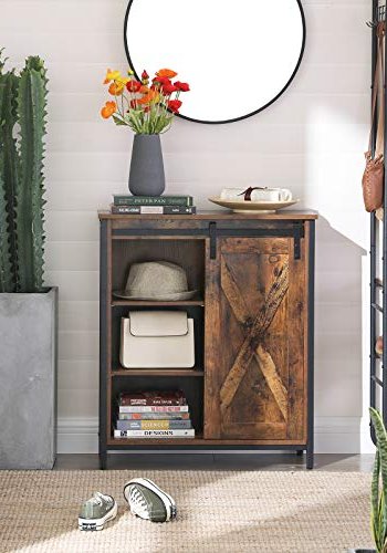 VASAGLE sknk, m. 1 skydelge og 2 justerbare hylder - rustik brun spnplade og sort stl