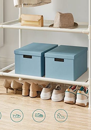 SONGMICS tjstativ, m. 2 bjlestnger og 2 hylder - hvid stof og jern