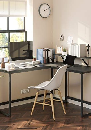 VASAGLE hjrneskrivebord, m. skrmstativ - sort spnplade og sort stl (140x130)