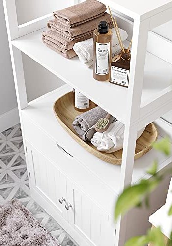 VASAGLE stort badevrelsesskab, m. 2 lger, 1 skuffe og 2 bne hylder - hvid MDF