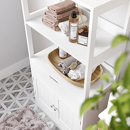 VASAGLE stort badevrelsesskab, m. 2 lger, 1 skuffe og 2 bne hylder - hvid MDF