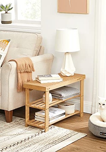 SONGMICS bnk, m. 2 hylder - natur bambus (70x28)