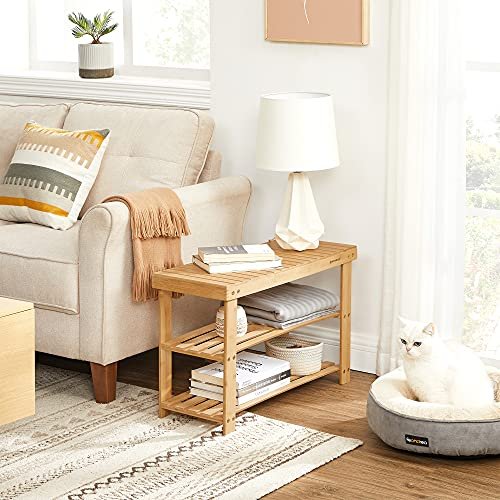 SONGMICS bnk, m. 2 hylder - natur bambus (70x28)