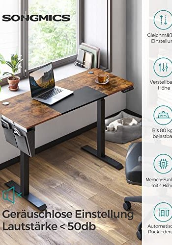 SONGMICS Hve snkebord, 4 hjder, m. stoflomme - rustik brun/sort spnplade og stl (140x60)