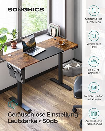 SONGMICS Hve snkebord, 4 hjder, m. stoflomme - rustik brun/sort spnplade og stl (140x60)