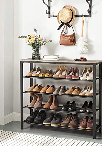 VASAGLE skohylde, m. 4 mesh-hylder - greige spnplade og sort stl