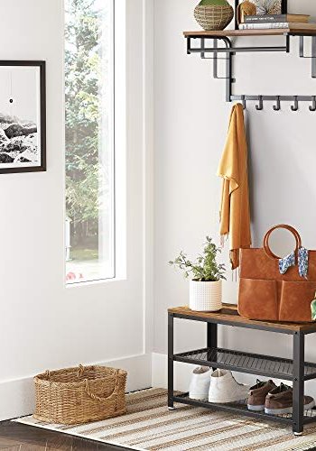 VASAGLE skohylde, m. 2 mesh-hylder - brun spnplade og sort stl