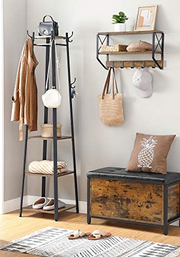 VASAGLE VASAGLE bnk, m. opbevaring - sort kunstlder og rustik brun spnplade (80x40)