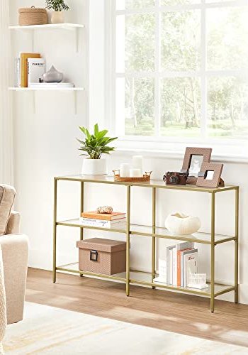 VASAGLE konsolbord, m. 2 hylder - hrdet glas og guld stl (130x30)