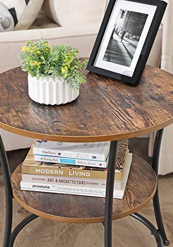 VASAGLE sidebord, m. 1 hylde, rund - rustik brun spnplade og sort stl (55)