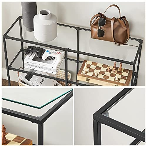 VASAGLE konsolbord, m. 2 hylder - hrdet glas og sort stl (100x30)