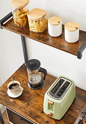 VASAGLE kkkenreol, m. 6 S-kroge og 4 hylder - rustik brun spnplade og sort stl