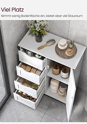 VASAGLE badevrelsesskab, m. 1 lge, 4 skuffer og 1 hylde - hvid MDF