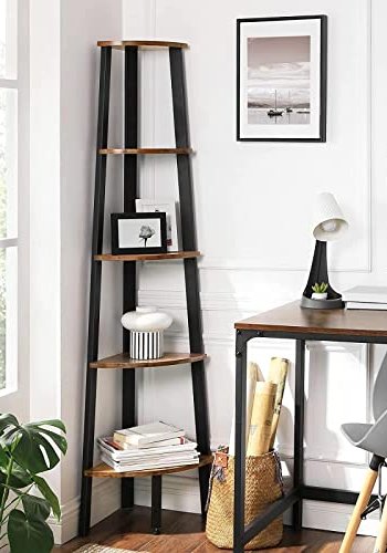 VASAGLE hjrnereol, m. 5 hylder - brun spnplade og sort stl