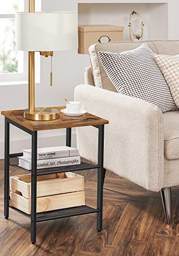 VASAGLE sidebord, m. 2 justerbare mesh-hylder - rustik brun spnplade og sort stl (st med 2)