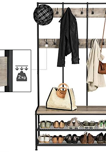 VASAGLE entréopstilling, m. 12 kroge, 3 hylder - greige spnplade og sort stl