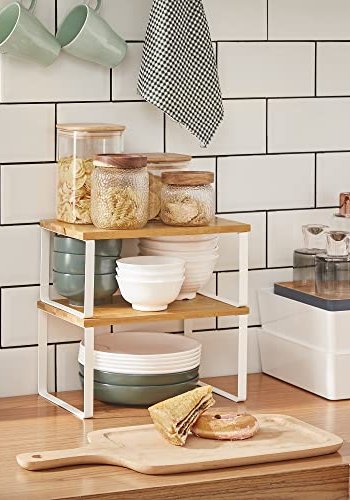 SONGMICS krydderihylde, stabelbar - natur bambus og hvid metal (st med 2)