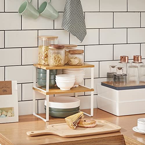 SONGMICS krydderihylde, stabelbar - natur bambus og hvid metal (st med 2)