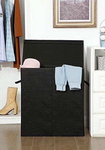 SONGMICS vasketjskurv, m. magnetisk lg, hndtag, sammenfoldelig, aftagelig liner bag - sort stof