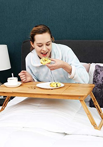 SONGMICS Laptop skrivebord, foldbar, venstre- og hjrehndet, 5 vippevinkler, lufthuller - bambus