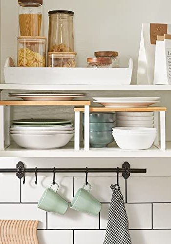 SONGMICS krydderihylde, stabelbar - natur bambus og hvid metal (st med 2)