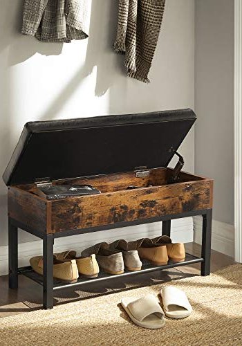 VASAGLE bnk, m. hynde, 1 rum, 1 meshhylde - sort kunstlder, brun spnplade og sort stl (70x30)