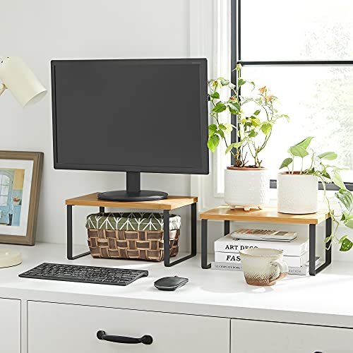 SONGMICS krydderihylde, stabelbar - natur bambus og sort metal (st med 2)