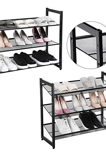 SONGMICS 3-lags skohyldeopbevaring, stlnet, fladt eller vinklet stabelbart skohyldestativ til 9 til 12 par sko, sort LMR03B