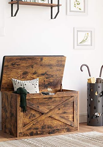 VASAGLE bnk, m. polstret sde og opbevaring - rustik brun spnplade (76x40)