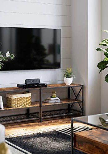 VASAGLE TV-bord, m. 2 hylder - rustik brun spnplade og sort stl (160x39,2)