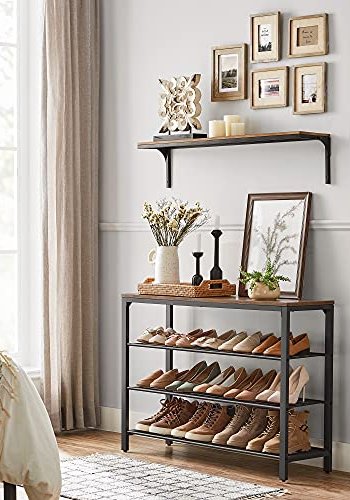 VASAGLE skohylde, m. 3 mesh-hylder - brun spnplade og sort stl