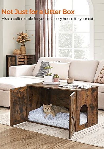 FEANDREA skab til kattebakke, m. 2 lger og 2 rum - rustik brun spnplade