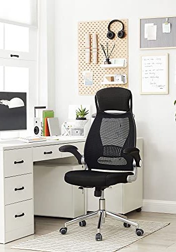 SONGMICS kontorstol, m. justerbar hjde, vippefunktion, armln og hjul - sort polyester mesh