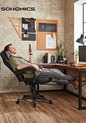 SONGMICS gamerstol, m. armln, fodsttte, nakkesttte og lndepude - sort og gr PU og stl