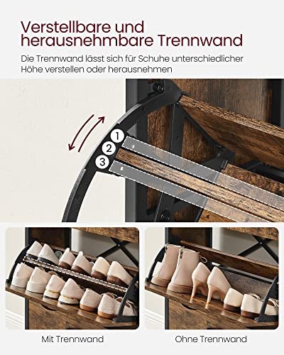 VASAGLE skoskab, m. 3 klaplger, og 1 rum - brun spnplade og sort stl