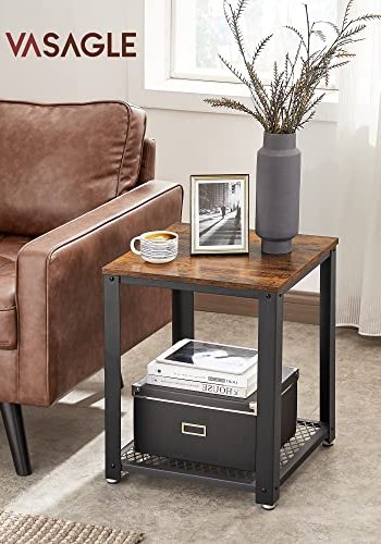 VASAGLE sidebord, m. 1 hylde, kvadratisk - rustik brun spnplade og sort stl (45x45)