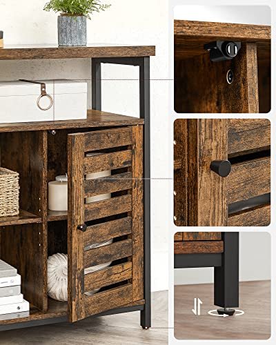 VASAGLE skab, m. 2 lamellger, 1 bent rum og 2 hylder - rustik brun spnplade og sort stl