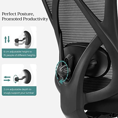 SONGMICS kontorstol, m. armln og justerbar lndesttte og nakkesttte - sort polyester/plastik/stl