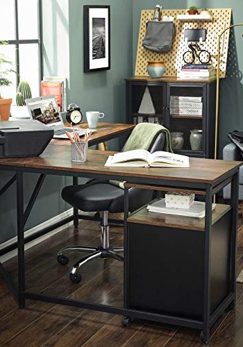 VASAGLE hjrneskrivebord - rustik brun spnplade og sort stl (149x149)