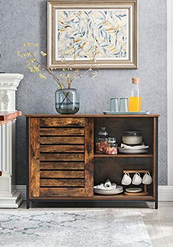 VASAGLE sknk, m. 2 lamellger og 2 hylder - rustik brun spnplade og sort stl