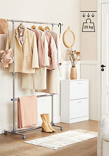 SONGMICS tjstativ, hjdejusterbar, m. 2 bjlestnger og hjul - gr rustfrit stl