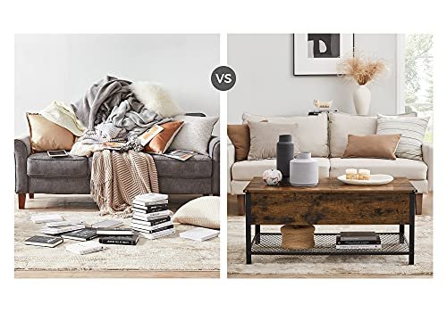 VASAGLE sofabord, m. klaplg og nethylde - rustik brun spnplade og sort stl (100x55)