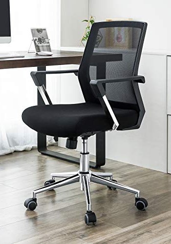 SONGMICS kontorstol, m. justerbar hjde, armln og hjul - sort polyester mesh