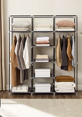 SONGMICS garderobeskab, sammenfoldelig, m. 2 bjlestnger og hylder - gr lrred og stl