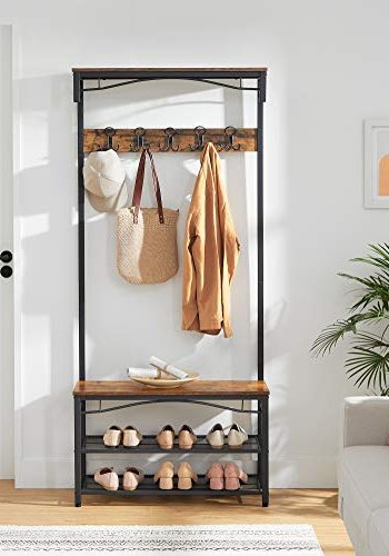 VASAGLE entréopstilling, m. 5 dobbelt kroge, 4 hylder - brun spnplade og sort stl