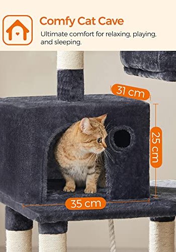 FEANDREA kradsetr, 5 niveauer, 2 platforme, 1 hule, 2 pomponer, 1 hngekje - rggr plys