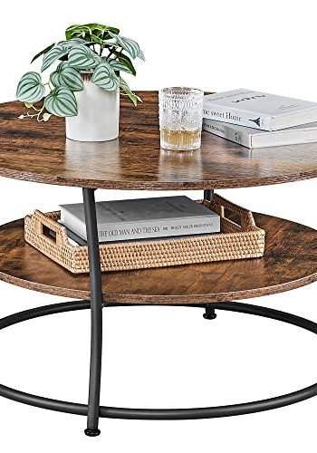 VASAGLE sofabord, m. 1 hylde, rund - rustik brun spnplade og sort jern (80)