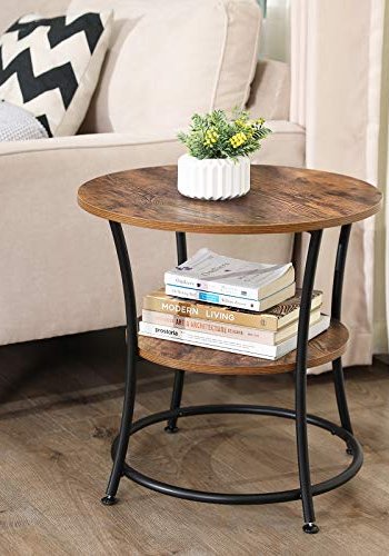 VASAGLE sidebord, m. 1 hylde, rund - rustik brun spnplade og sort stl (55)