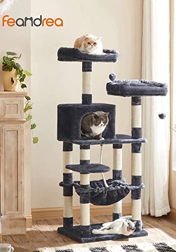 FEANDREA kradsetr, 5 niveauer, 2 platforme, 1 hule, 2 pomponer, 1 hngekje - rggr plys